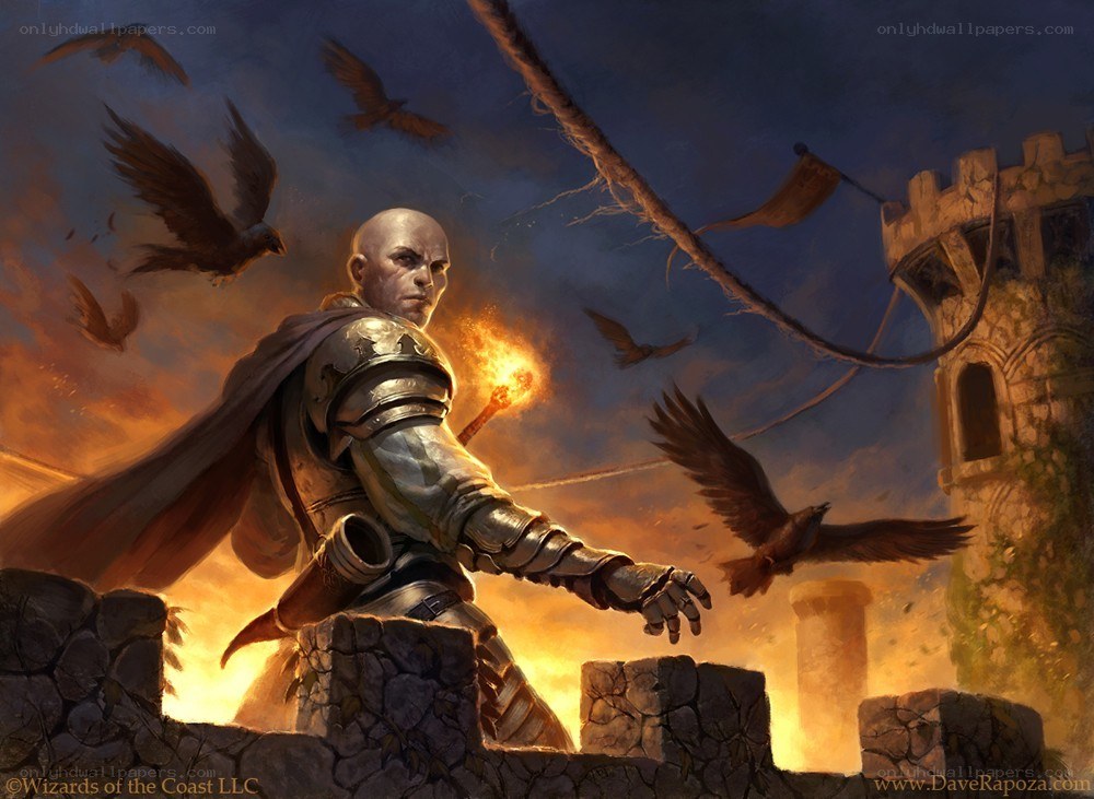 Knight on a burning wall