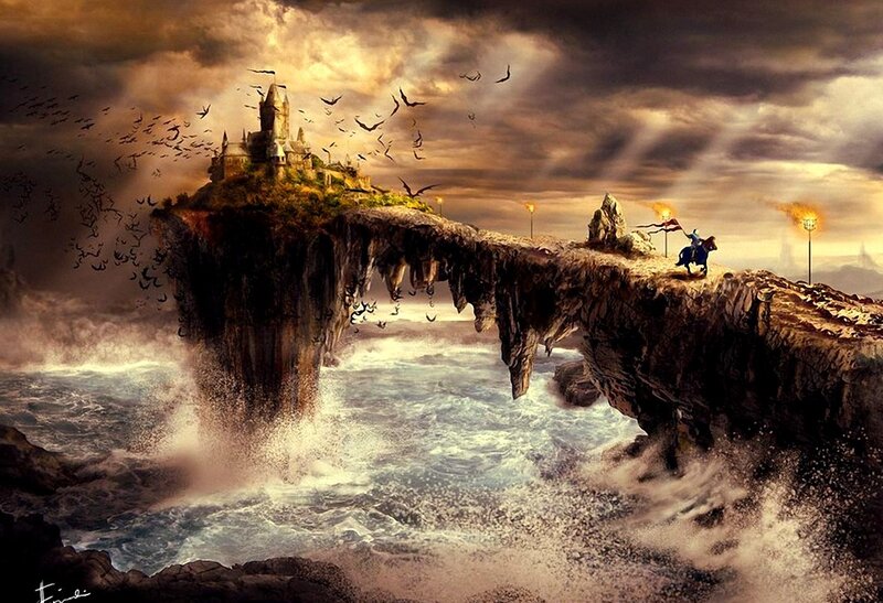 Knight on a cliff bridge