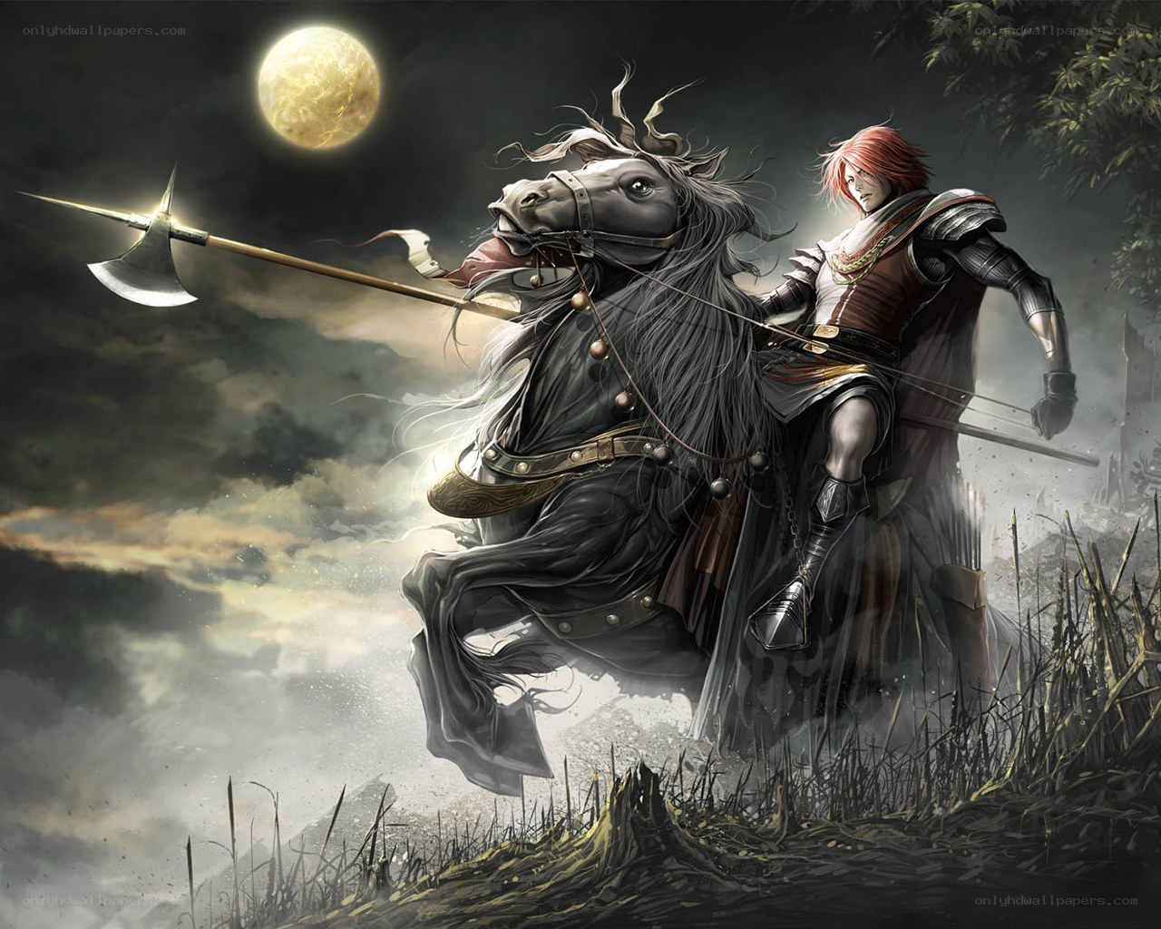 Knight on a horse at night