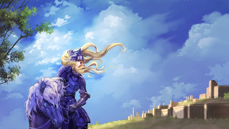 Knight on a Horse — Blue, Dramatic, Afternoon