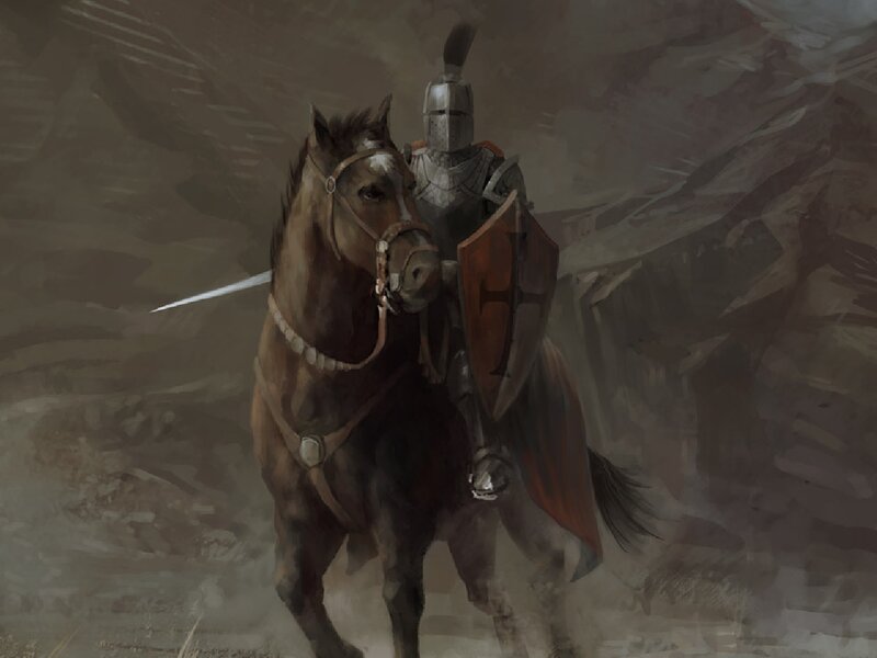 Knight on a Horse — Brown, Dramatic, Digital Art
