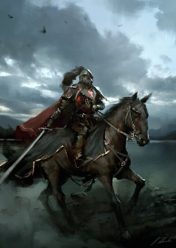 Knight on a Horse — Gray, Dramatic, Afternoon