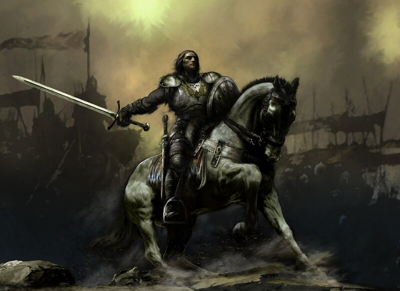 Knight on a Horse — Gray, Dramatic, Sunset