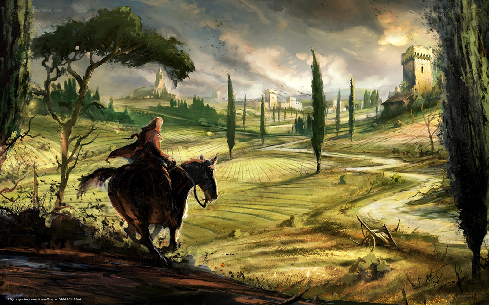 Knight on a horse in a countryside