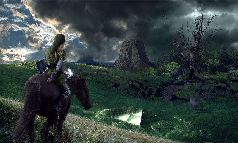 Knight on a horse in a fantasy landscape