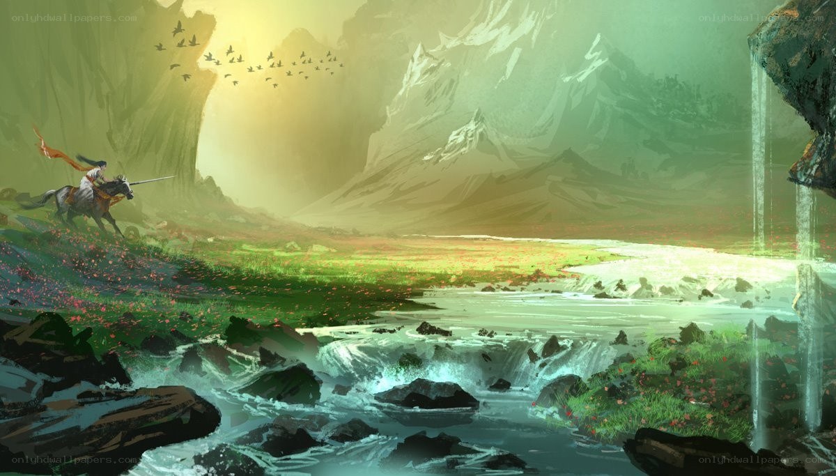 Knight on a quest through a valley