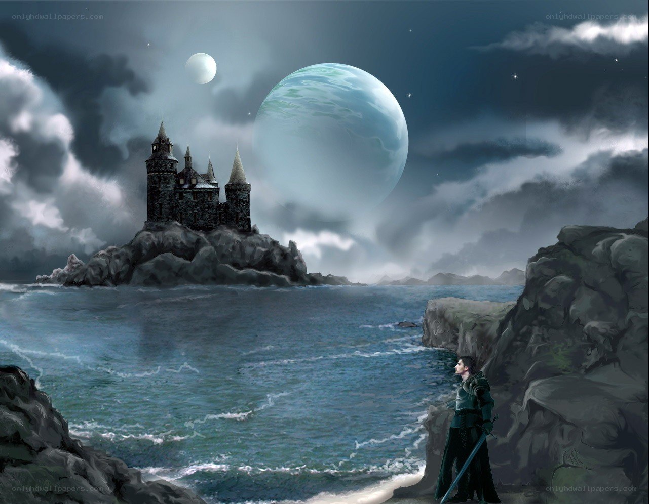 Knight on a rocky shore