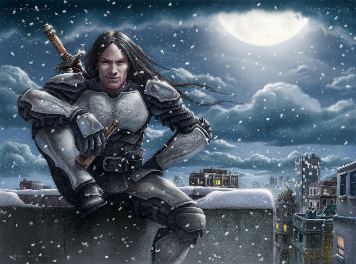 Knight on a snowy rooftop