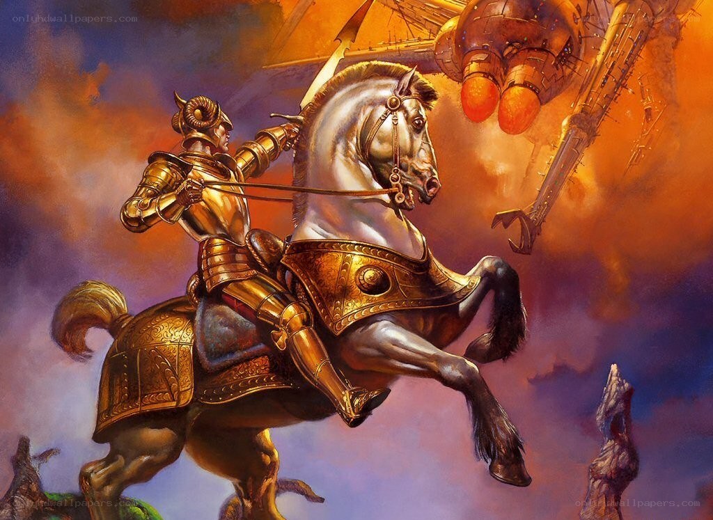 Knight on a steed in battle