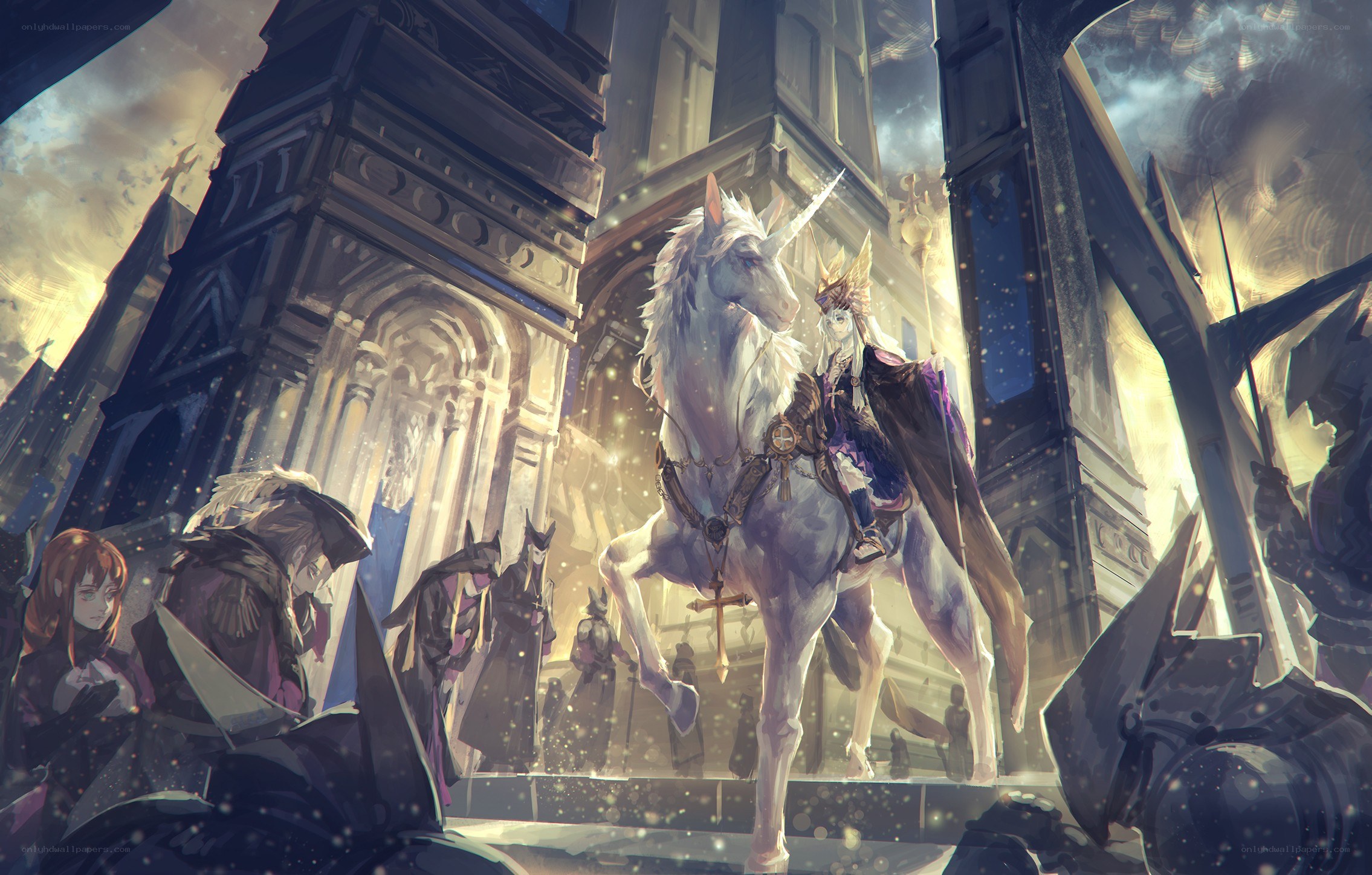 Knight on a unicorn in a cathedral