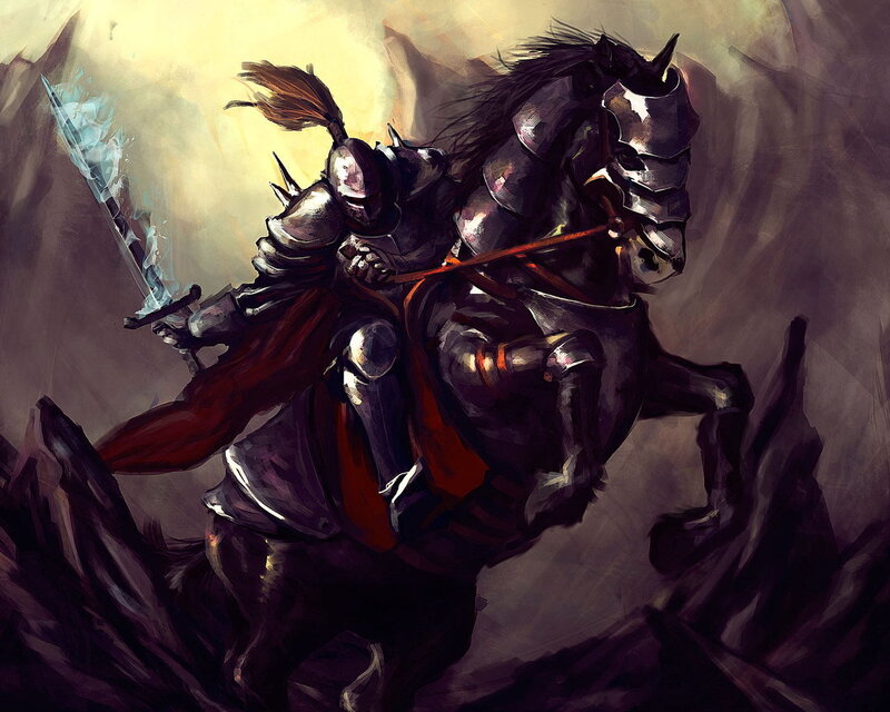Knight on Armored Horse — Black