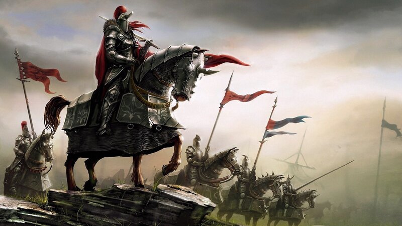Knight on Armored Horse — Gray, Dramatic, Afternoon, Digital Art
