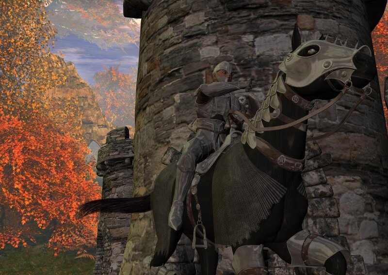 Knight on Armored Horse — Gray, Dramatic, Autumn