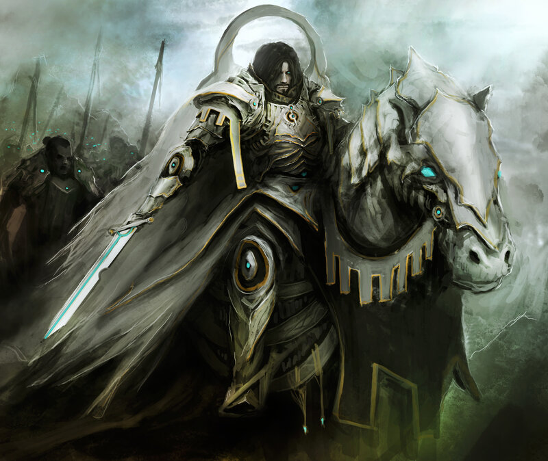 Knight on Armored Horse — Gray, Dramatic, Digital Art, Sword