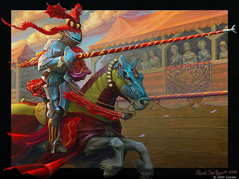 Knight on Armored Horse — Red