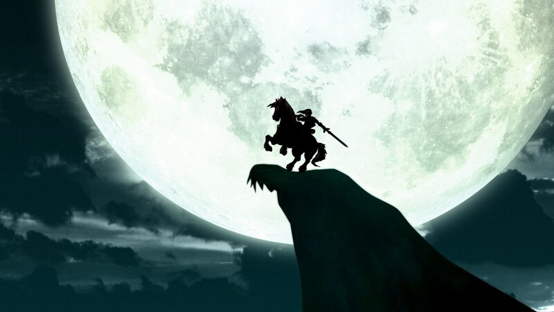 Knight on horse at moonrise