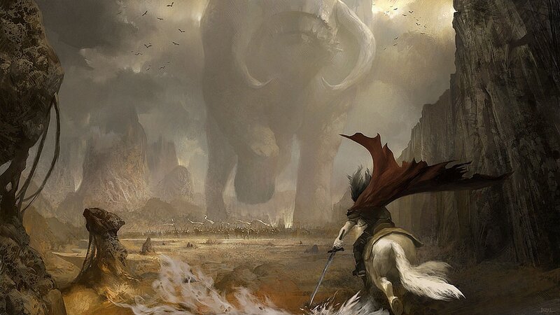 Knight on Horse Facing Beast — Brown