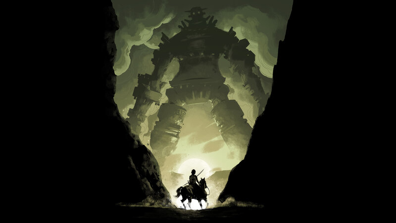 Knight on Horse Facing Giant — Green, Dramatic, Sunset