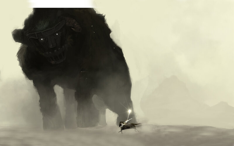 Knight on Horse Fighting Beast — Gray, Dramatic