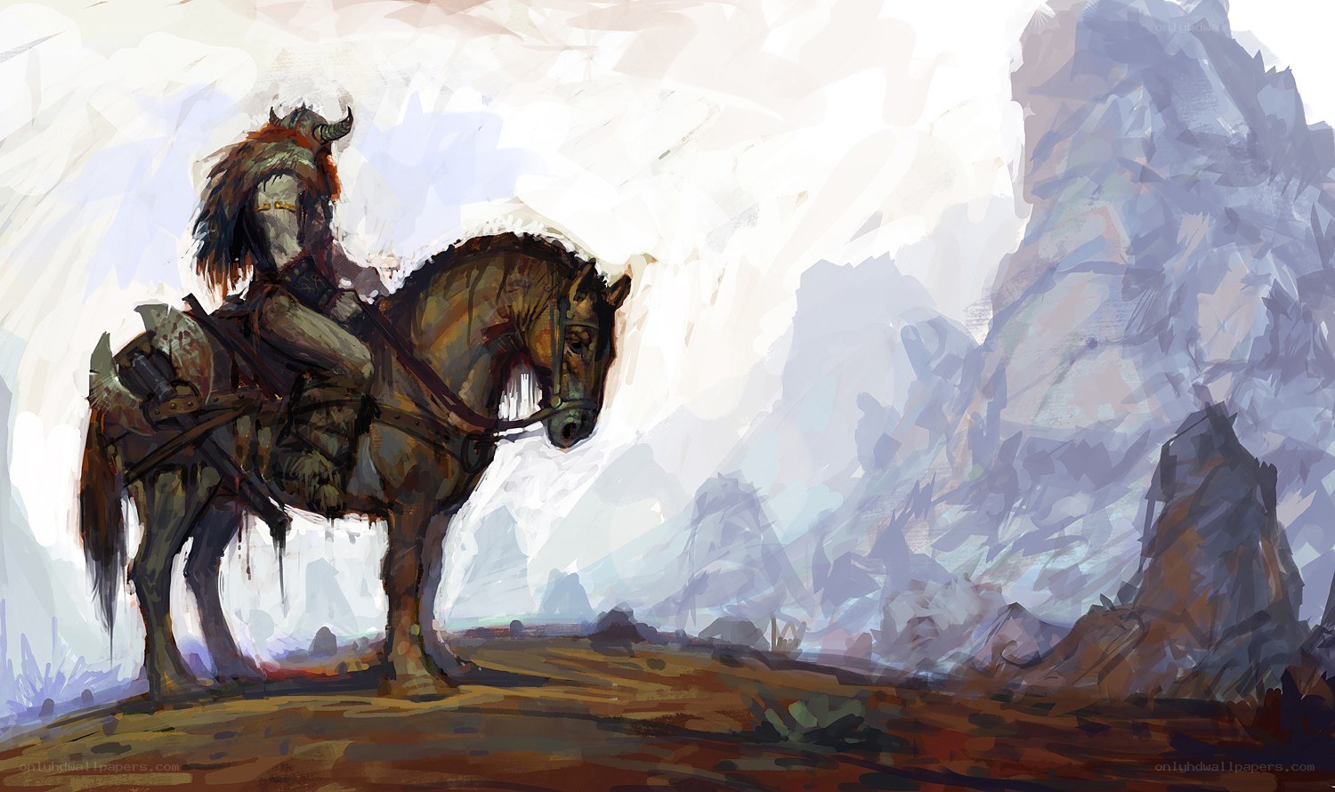 knight on horse in mountain pass