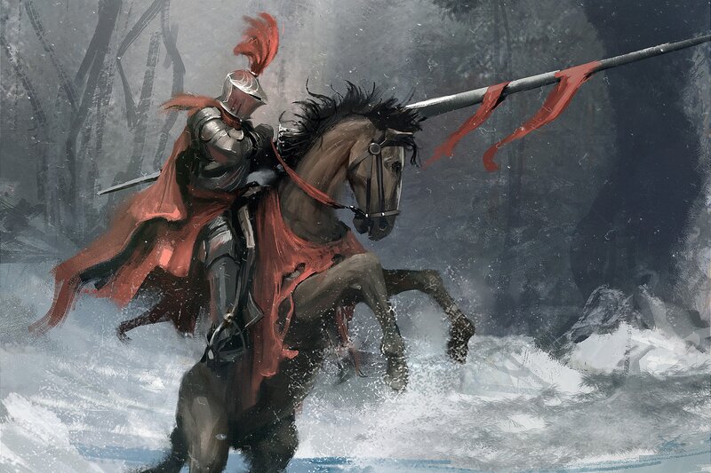 Knight on Horse in Snow — Gray