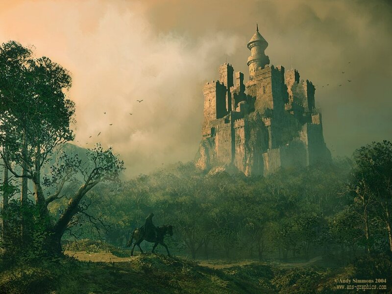 Knight on Horse Near Castle — Green