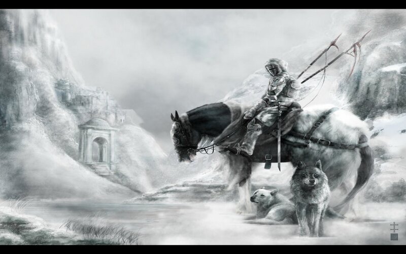 Knight on Horse with Wolves — Gray