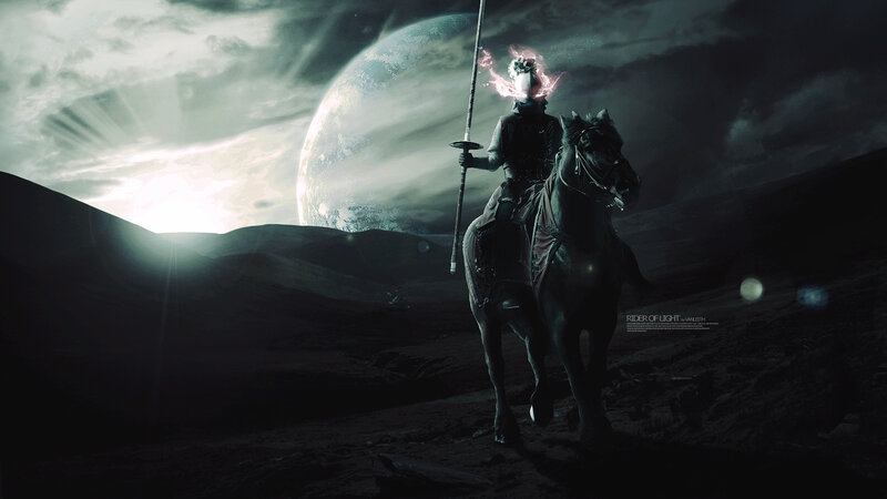 Knight on Horseback — Black, Dramatic, Night, Digital Art, Horse