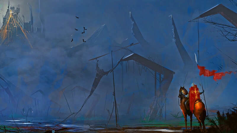 Knight on Horseback — Blue, Dramatic, Night, Digital Art