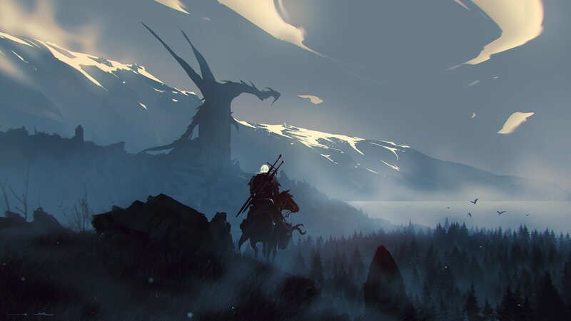 Knight on Horseback — Blue, Dramatic, Sunset