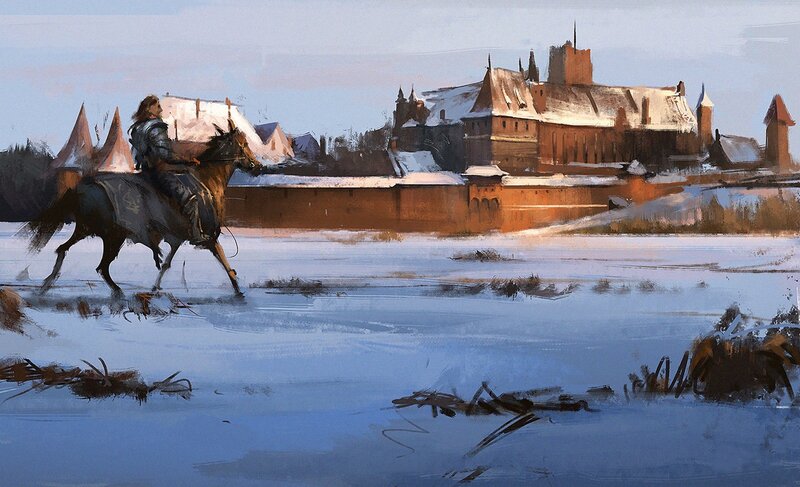 Knight on Horseback — Blue, Dramatic, Winter