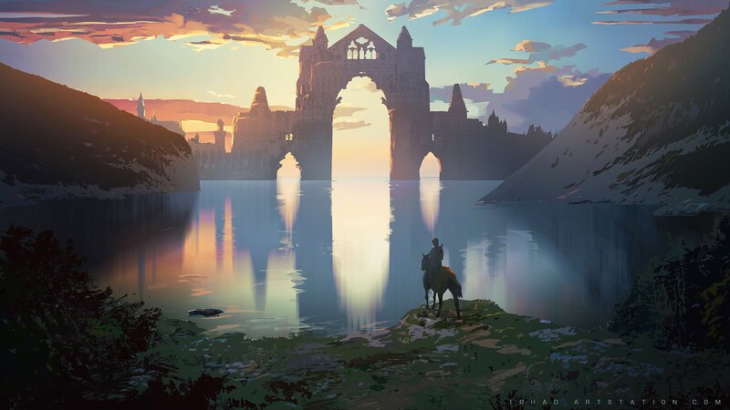 Knight on Horseback — Blue, Serene, Sunset