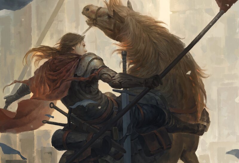Knight on Horseback — Brown, Dramatic, Digital Art, Horse