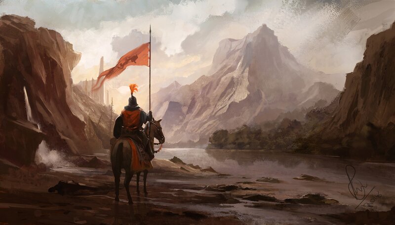 Knight on Horseback — Brown, Dramatic, Morning