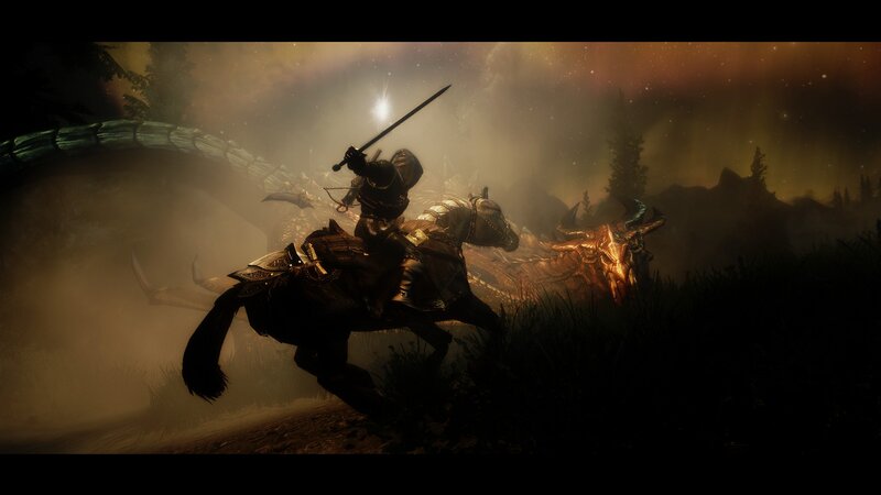 Knight on Horseback — Brown, Dramatic, Night, 3d Render