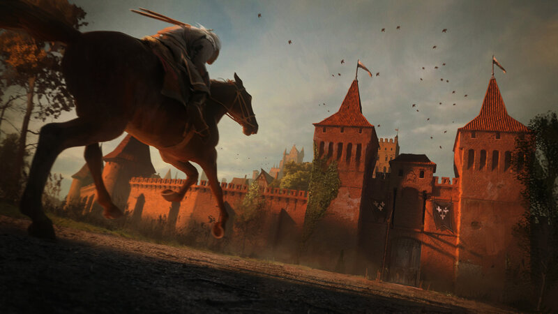 Knight on Horseback — Brown, Dramatic, Sunset, Digital Art, Castle