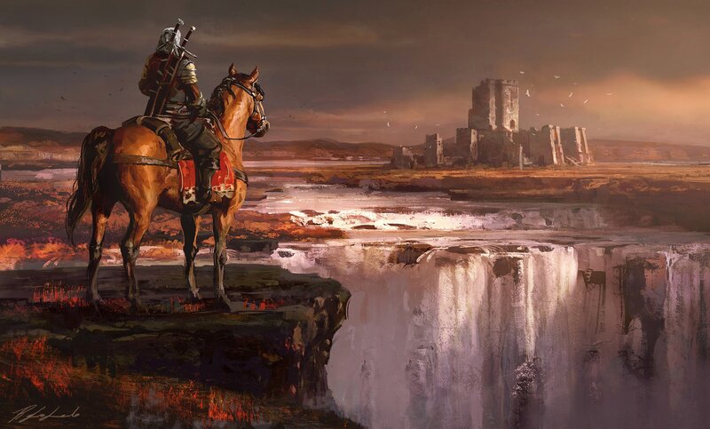 Knight on Horseback — Brown, Dramatic, Sunset, Digital Art