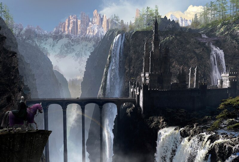 Knight on Horseback — Gray, Dramatic, Afternoon, Digital Art, Castle