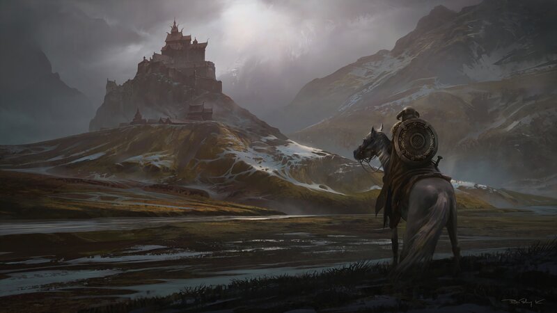Knight on Horseback — Gray, Dramatic, Winter, Digital Art