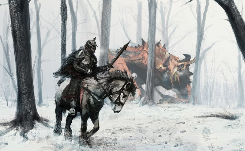 Knight on Horseback — Gray, Dramatic, Winter