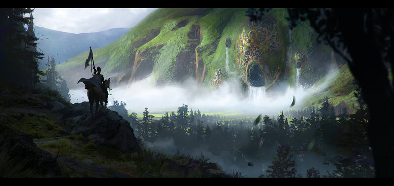 Knight on Horseback — Green, Dramatic, Morning