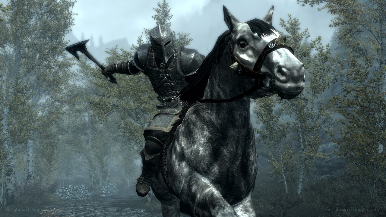 Knight on horseback in forest
