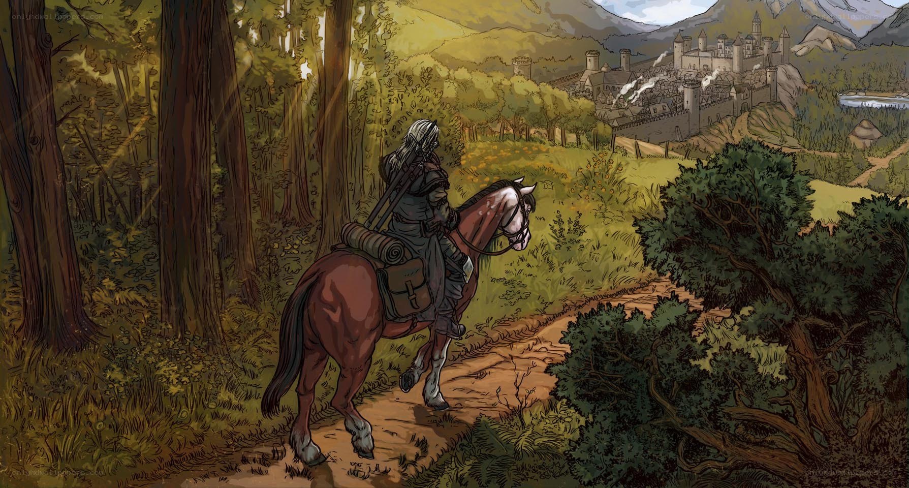 Knight on horseback in forest