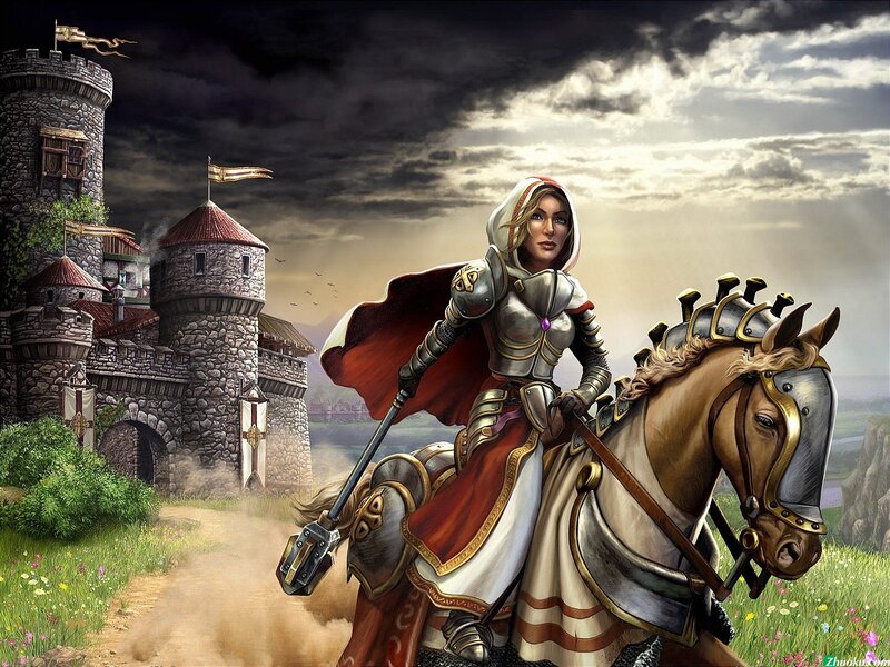 Knight on horseback near castle