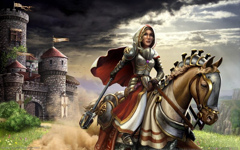 Knight on horseback near castle