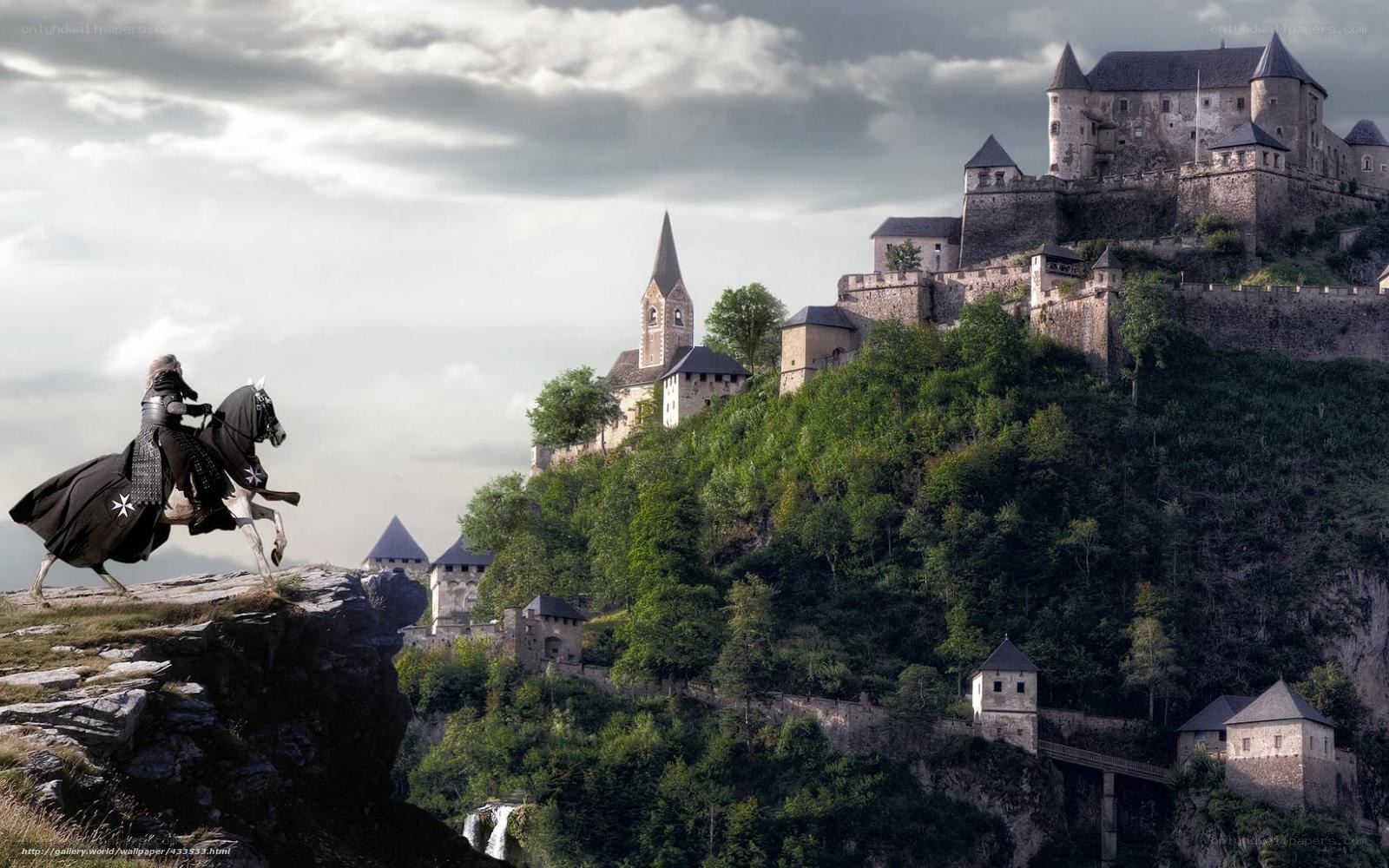 Knight on horseback near castle