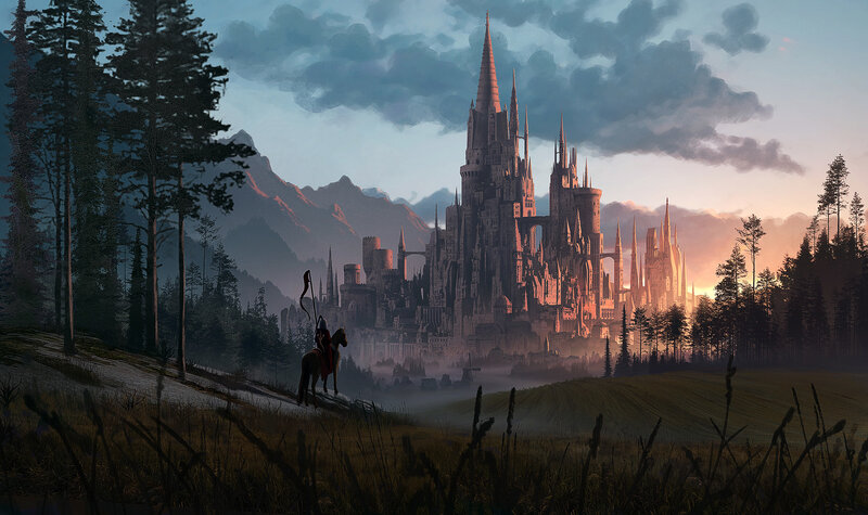 Knight on Horseback — Orange, Dramatic, Sunrise