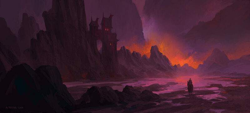 Knight on Horseback — Purple, Dramatic, Sunset, Digital Art
