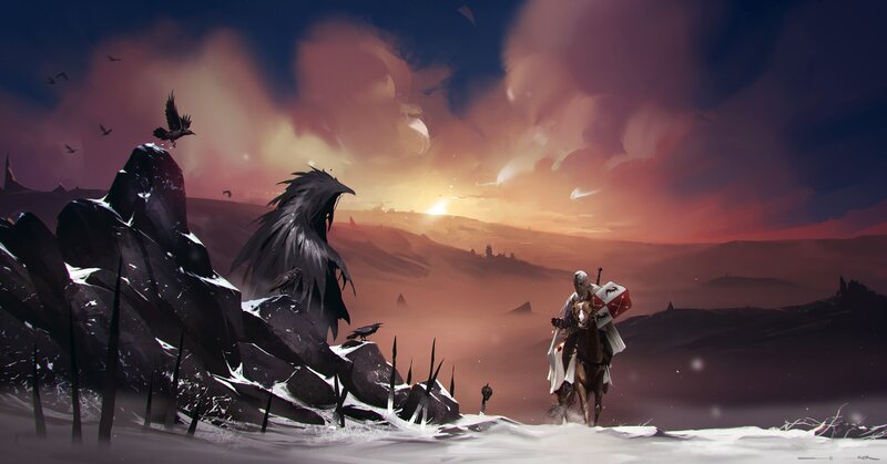 Knight on Horseback — Purple, Dramatic, Sunset
