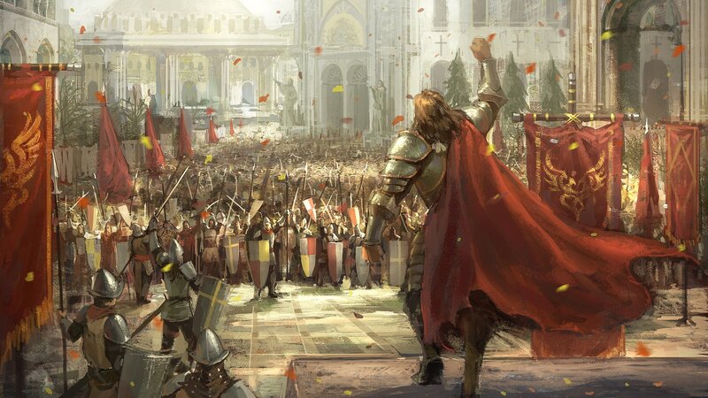 Knight on Horseback — Red, Dramatic, Afternoon